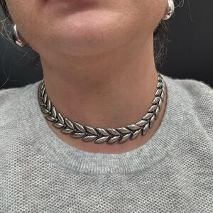 Vintage Mid Century modern style 925 Sterling silver collar necklace 15"